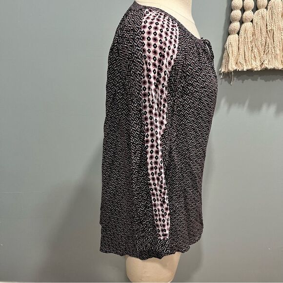 Ann Taylor Loft Mixed Geo Peasant 3/4 Sleeve Blouse Size Small - Picture 6 of 11